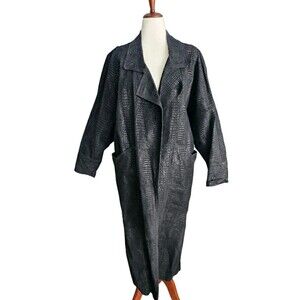 Vintage Winlit Black Textured Long Coat Women’s M Oversized 80s Made in Korea